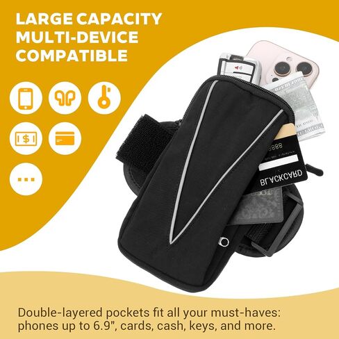 Universal Arm Band for Phone for Running - Armband Cell Phone Holder for Gym, Cycling, Compatible with 17/17Pro/16/15, Reflective & Adjustable (Black) in Saudi Arabia