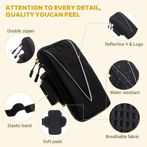 Universal Arm Band for Phone for Running - Armband Cell Phone Holder for Gym, Cycling, Compatible with 17/17Pro/16/15, Reflective & Adjustable (Black) in Saudi Arabia