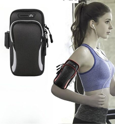 Sports Armband, Running Gym Universal Smartphone Arm Bag with Earphone Hole Multifunctional Pockets in Saudi Arabia