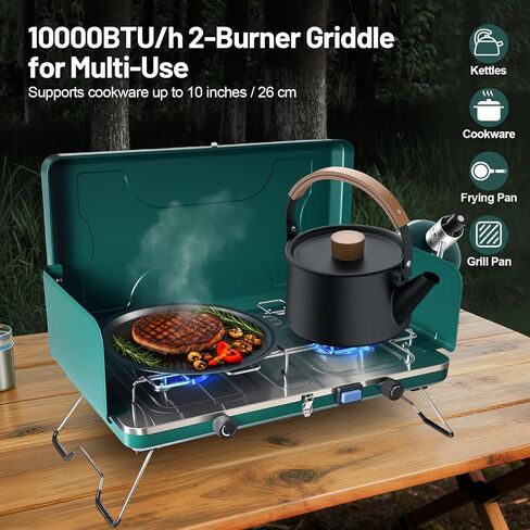 موقد تخييم محمول، موقد تخييم قابل للطي بشعلتين مع شواية وحقيبة حمل وخرطوم، موقد تخييم البروبان المحمول بقدرة 8600 وحدة حرارية بريطانية مع إشعال وشعلتين قابلتين للتعديل، للتخييم وشواية الشواء in Kuwait