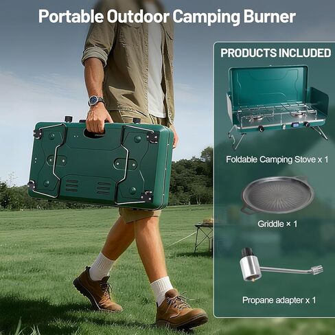 موقد تخييم محمول، موقد تخييم قابل للطي بشعلتين مع شواية وحقيبة حمل وخرطوم، موقد تخييم البروبان المحمول بقدرة 8600 وحدة حرارية بريطانية مع إشعال وشعلتين قابلتين للتعديل، للتخييم وشواية الشواء in Kuwait