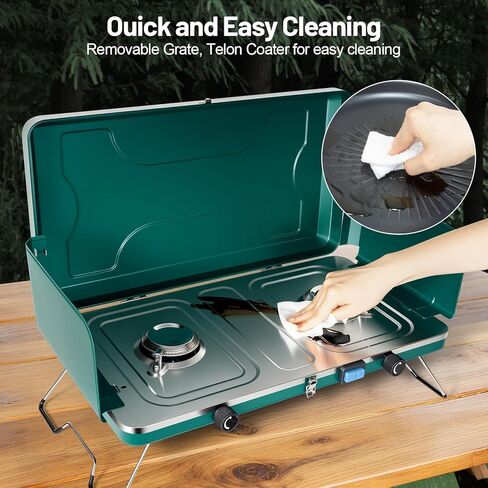 موقد تخييم محمول، موقد تخييم قابل للطي بشعلتين مع شواية وحقيبة حمل وخرطوم، موقد تخييم البروبان المحمول بقدرة 8600 وحدة حرارية بريطانية مع إشعال وشعلتين قابلتين للتعديل، للتخييم وشواية الشواء in Kuwait