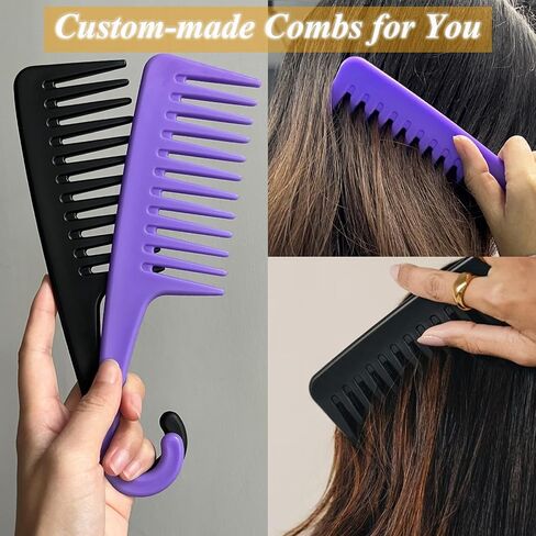 2PCS Large Wide Tooth Comb, Shower Combs with Hook for Wet Curly Hair, Premium Big Hair Brush Combs to Detangle Curls, Conair Women Detangler Comb for Detangling Wigs, Styling Dry Thick Long Cabello in Saudi Arabia