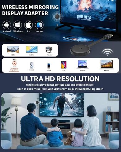 محول دونجل عرض HDMI لاسلكي، 1080P/2.4G+5.8G، بث فيديو/صوت بنقرة واحدة للهاتف، i-Pad، Android، Windows/الكمبيوتر المحمول إلى HDTV/جهاز العرض/الشاشة، يدعم Airplay/DLNA Miracast in Kuwait