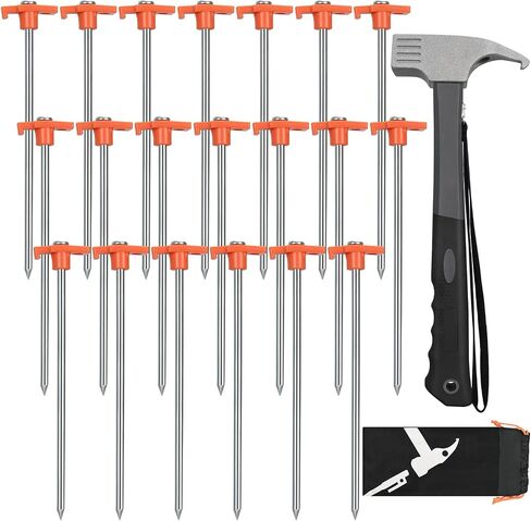 10 Pack 10in Heavy Duty Tent Stakes and Hammer Set, with Storage Pouch | for Outdoor Camping Tent, Tarp, Canopy, Picnic, Shade in Kuwait