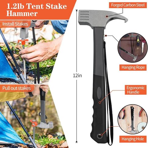 10 Pack 10in Heavy Duty Tent Stakes and Hammer Set, with Storage Pouch | for Outdoor Camping Tent, Tarp, Canopy, Picnic, Shade in Kuwait