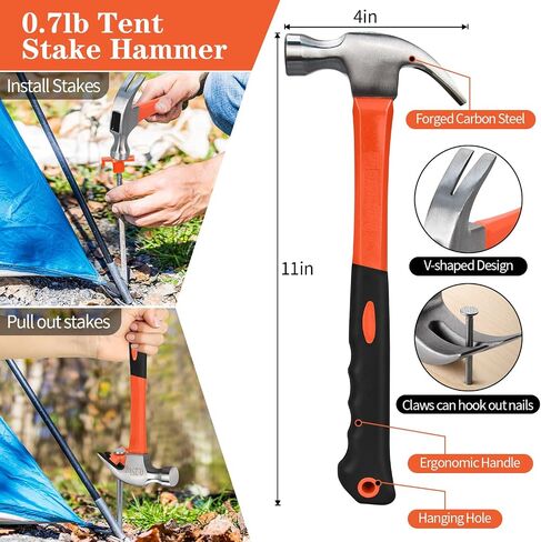 10 Pack 10in Heavy Duty Tent Stakes and Hammer Set, with Storage Pouch, for Outdoor Camping Tent, Tarp, Canopy, Picnic, Shade in Saudi Arabia