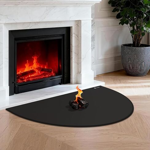 FLASLD Fireproof Fireplace Mat 24×42Inch Half Round Hearth Rug Protects Floors from Sparks Embers, Brown in Saudi Arabia