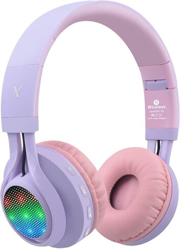 Riwbox WT-7S Kids Bluetooth Headphones Light Up, Foldable Stero Wireless Headset,with Microphone and Volume Control,Comfortable and Durable,for PC/Tablet/TV/Travel(Purple) in Saudi Arabia