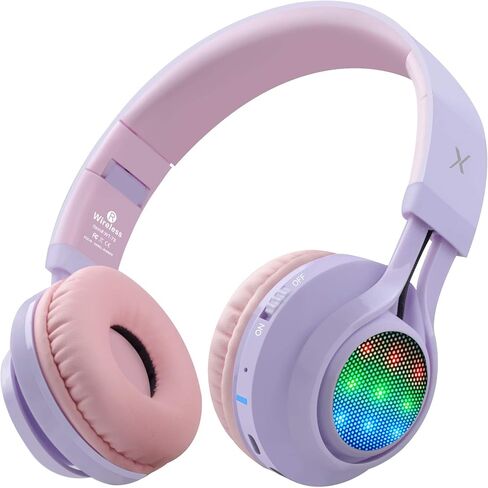 Riwbox WT-7S Kids Bluetooth Headphones Light Up, Foldable Stero Wireless Headset,with Microphone and Volume Control,Comfortable and Durable,for PC/Tablet/TV/Travel(Purple) in Saudi Arabia