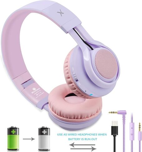 Riwbox WT-7S Kids Bluetooth Headphones Light Up, Foldable Stero Wireless Headset,with Microphone and Volume Control,Comfortable and Durable,for PC/Tablet/TV/Travel(Purple) in Saudi Arabia