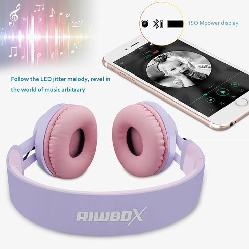 Riwbox WT-7S Kids Bluetooth Headphones Light Up, Foldable Stero Wireless Headset,with Microphone and Volume Control,Comfortable and Durable,for PC/Tablet/TV/Travel(Purple) in Saudi Arabia