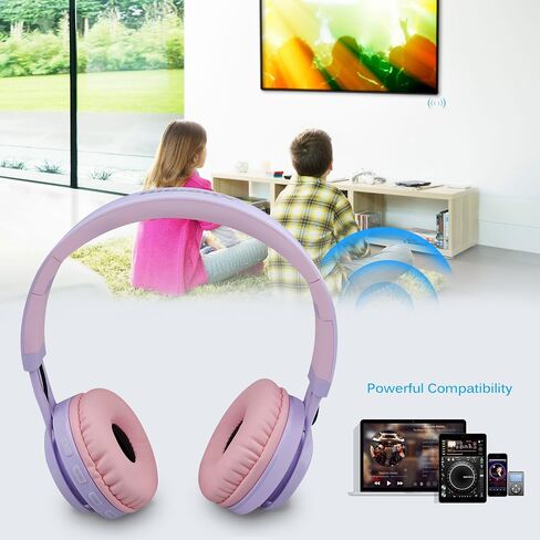 Riwbox WT-7S Kids Bluetooth Headphones Light Up, Foldable Stero Wireless Headset,with Microphone and Volume Control,Comfortable and Durable,for PC/Tablet/TV/Travel(Purple) in Saudi Arabia