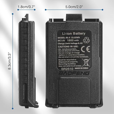 بطارية BAOFENG [قابلة لإعادة الشحن USB-C] بطارية BL-5 1800 مللي أمبير في الساعة لسلسلة UV-5R، منفذ شحن من النوع C، متوافقة مع UV-5R 8W/UV-5R+ Plus/GT-5R/GT-5R PRO/UV-5RA/UV-5RTP/UV-5RX3/BF-F8HP/UV-5G وراديو Pro ثنائي الاتجاه in Kuwait