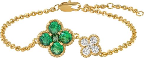 MYEARS Flower Bracelet for Women Gold Sideways Double Four-leaf-clover Link Charm 12 Month Birthstone Cubic Zirconia 14K Simple Dainty Thick Chain Floral Lucky Jewelry Gift in Saudi Arabia