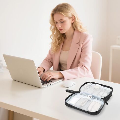 حقيبة Skycase Tech - حقيبة سفر خفيفة الوزن لتنظيم الإلكترونيات، منظم كابلات السفر بطبقتين، حقيبة تخزين الكل في واحد للشاحن، السلك، الهاتف، محرك فلاش، الملحقات in Kuwait