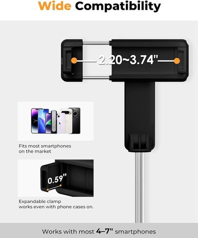 Selfie Stick with Wireless Remote – Portable Selfie Stick for iPhone & Android, Lightweight Foldable Travel Phone Holder for Cell Phone, for Photograph, Video Recording, Streaming, Black in Kuwait