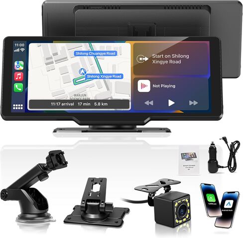 شاشة Carplay محمولة للسيارة، شاشة لمس Carplay لاسلكية 10.26 بوصة وشاشة لمس Android Auto Car Play مع كاميرا احتياطية 1080P، نظام تحديد المواقع العالمي (GPS)، التحكم الصوتي، بلوتوث 5.0 (10.26 بوصة) in Kuwait
