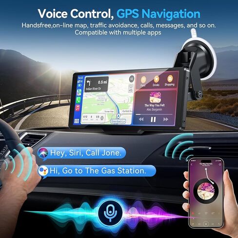 شاشة Carplay محمولة للسيارة، شاشة لمس Carplay لاسلكية 10.26 بوصة وشاشة لمس Android Auto Car Play مع كاميرا احتياطية 1080P، نظام تحديد المواقع العالمي (GPS)، التحكم الصوتي، بلوتوث 5.0 (10.26 بوصة) in Kuwait