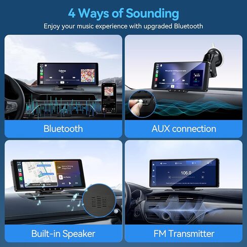 شاشة Carplay محمولة للسيارة، شاشة لمس Carplay لاسلكية 10.26 بوصة وشاشة لمس Android Auto Car Play مع كاميرا احتياطية 1080P، نظام تحديد المواقع العالمي (GPS)، التحكم الصوتي، بلوتوث 5.0 (10.26 بوصة) in Kuwait