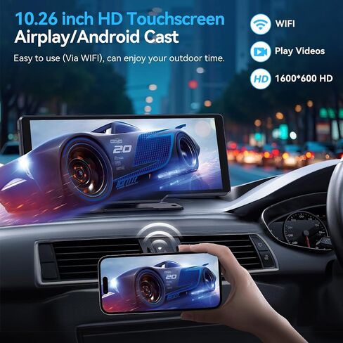 شاشة Carplay محمولة للسيارة، شاشة لمس Carplay لاسلكية 10.26 بوصة وشاشة لمس Android Auto Car Play مع كاميرا احتياطية 1080P، نظام تحديد المواقع العالمي (GPS)، التحكم الصوتي، بلوتوث 5.0 (10.26 بوصة) in Kuwait