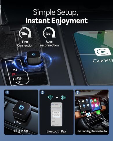 محول Carplay اللاسلكي OTTOCAST Mini Cube 3.0 لأجهزة Apple iPhone، محول Android التلقائي 2 في 1، تحويل CarPlay السلكي إلى اتصال تلقائي لاسلكي منخفض الكمون لنظام iOS 10+ وAndroid 11+ (أسود) in Saudi Arabia