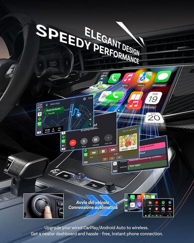 محول Carplay اللاسلكي OTTOCAST Mini Cube 3.0 لأجهزة Apple iPhone، محول Android التلقائي 2 في 1، تحويل CarPlay السلكي إلى اتصال تلقائي لاسلكي منخفض الكمون لنظام iOS 10+ وAndroid 11+ (أسود) in Saudi Arabia
