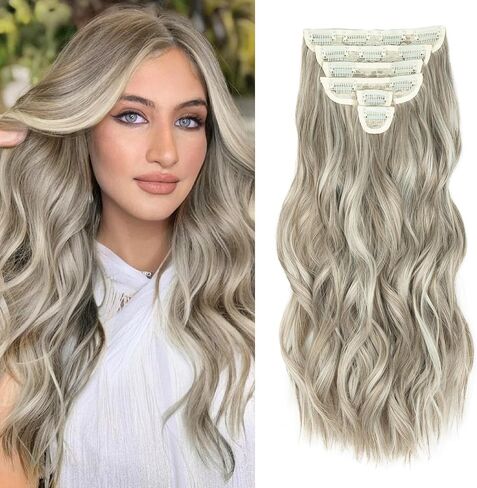 Clip in Hair Extensions, 6 PCS Natural & Soft Hair & Blends Well Hair Extensions, Lonng Wavy Hairpieces(20inch, 6pcs,Biscuit Brown) in Saudi Arabia