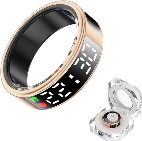 حلقة ذكية للصحة مع شاشة عرض LED، متتبع النشاط/معدل ضربات القلب/SpO2/النوم/الخطوات، حلقات ذكية متصلة بالبلوتوث للنساء والرجال، حلقة ذكية مقاومة للماء IP68 لهواتف iPhone وAndroid (ذهبي، 9) in Kuwait