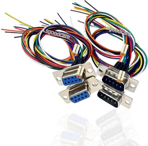 Lsgoodcare 4Pcs RS232 DB9 Connector Serial VGA 9 Pin Female 2 Rows Solder Type Plug D-SUB Male Plug Socket Connector with 11.81Inch Wire ﻿ (Male Female) in Saudi Arabia