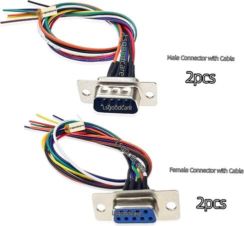 Lsgoodcare 4Pcs RS232 DB9 Connector Serial VGA 9 Pin Female 2 Rows Solder Type Plug D-SUB Male Plug Socket Connector with 11.81Inch Wire ﻿ (Male Female) in Saudi Arabia