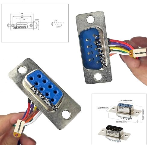 Lsgoodcare 4Pcs RS232 DB9 Connector Serial VGA 9 Pin Female 2 Rows Solder Type Plug D-SUB Male Plug Socket Connector with 11.81Inch Wire ﻿ (Male Female) in Saudi Arabia