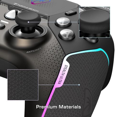 وحدة تحكم الألعاب الذكية اللاسلكية القابلة لإعادة الشحن عالية الأداء من Turtle Beach Stealth: Xbox Series X|S، وXbox One، والكمبيوتر الشخصي، وقاعدة شحن للهاتف المحمول، وإضاءة RGB، وأزرار قابلة لإعادة التعيين، وبلوتوث (متجدد) in Saudi Arabia