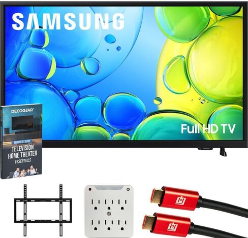 حزمة تلفزيون سامسونج UN40F6000FFXZA مقاس 40 بوصة 1080 بكسل FHD F6000F 4K الذكي (2025) مع حامل تلفزيون على الحائط مقاس 19-45 بوصة + محول زيادة التيار بـ 6 منافذ + كابل HDMI ودليل المبتدئين الكامل للمسرح المنزلي in Saudi Arabia
