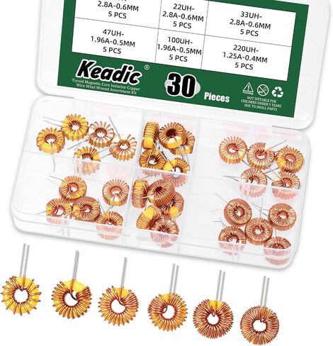 Keadic 25 Pcs Toroid Magnetic Core Inductor Copper Wire Wind Wound Assortment Kit, Inductance Coil Perfect for Transformers DIY Circuit Board（ 22UH-5A 47UH-3.8A 220UH-1.96A 330UH-1.96A 100UH-2.8A ） in Saudi Arabia