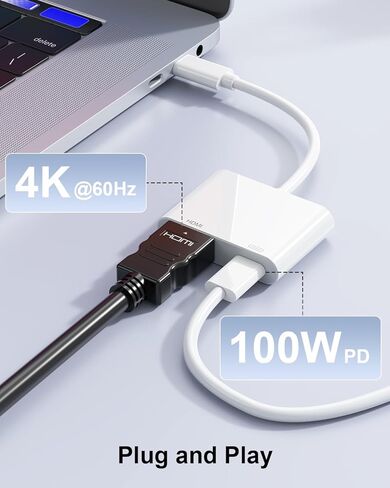 محول USB-C إلى HDMI 4K@60 هرتز مع منفذ شحن PD 100 واط لأجهزة iPhone 15/16 وMacBook Pro/Air وiPad Pro/Air وGalaxy S25–S20 وGoogle Pixel والمزيد in Kuwait