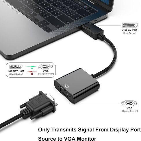 DisplayPort إلى VGA، محول شاشة DP أحادي الاتجاه مطلي بالذهب إلى VGA 1080P (ذكر إلى أنثى) متوافق مع Lenovo وDell وHP وASUS in Saudi Arabia