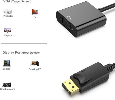 DisplayPort إلى VGA، محول شاشة DP أحادي الاتجاه مطلي بالذهب إلى VGA 1080P (ذكر إلى أنثى) متوافق مع Lenovo وDell وHP وASUS in Saudi Arabia
