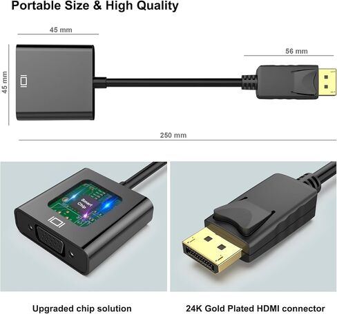 DisplayPort إلى VGA، محول شاشة DP أحادي الاتجاه مطلي بالذهب إلى VGA 1080P (ذكر إلى أنثى) متوافق مع Lenovo وDell وHP وASUS in Saudi Arabia