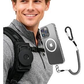 حامل هاتف خلوي مغناطيسي لحزام حقيبة الظهر - حامل مشبك لحزام كتف الهاتف مع حبل محمي للهاتف مناسب للتنزه سيرًا على الأقدام/تسلق الجبال/التسلق/صيد الأسماك، متوافق مع معظم الهواتف الذكية in Kuwait