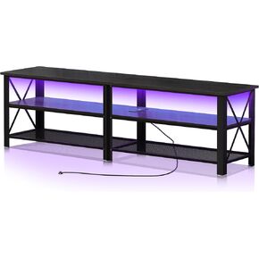 Clikuutory Modern Black 71 inch Metal TV Stand with LED Lights and Power Outlets for 50 60 65 70 75 80 Inch TVs, 3 Tier Television Stands with Entertainment Center and Storage for Living Room, Bedroom in Saudi Arabia