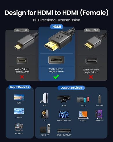 Silkland 8K HDMI Extension Cable 3.3FT/1M HDMI Extender 2.1, 8K@60hz 4K@120hz HDMI Male to Female Adapter,Ultra High Speed 48Gbps HDMI Cord Compatible with Fire Stick Roku TV Blu-Ray Laptop PS5/4 Xbox in Saudi Arabia