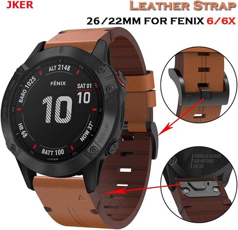 HAZELS Leather QuickFit Watch Band Strap for Garmin Fenix 7X 6X 5X 3 3HR Wristband Strap for Garmin Fenix 7 6 5 935 945 Watch 22 26mm Strap (Color : Light Brown, Size : 22mmFenix 5 935 945) in Saudi Arabia