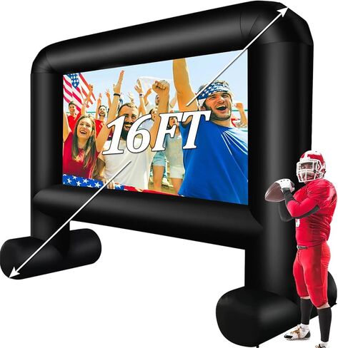 16FT Inflatable Projector Screen Outdoor, Blow up Movie Screen Support Front & Rear Projection for Backyard Outdoor Movie Night Barbecue Pool Party with Blower and Carry Bag in Kuwait