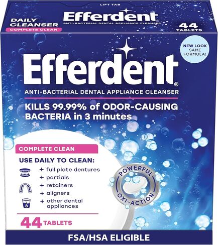 Efferdent Denture Cleanser Tablets, Complete Clean, Cleanser for Retainer and Dental Appliances, 44 Tablets in Kuwait