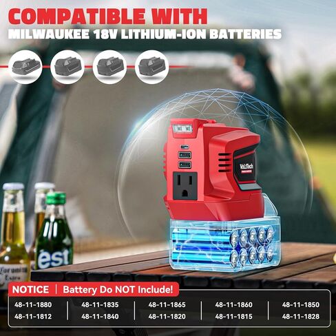 350W العاكس للطاقة لـ DeWalt: محول البطارية المحمولة شاحن الهاتف DC 20V إلى AC 110-120V التخييم مع 2 USB-A & 2 Type-C & 2 AC Outlet و 7 Colors RGB & 4 LED ضوء (بدون بطارية) in Kuwait