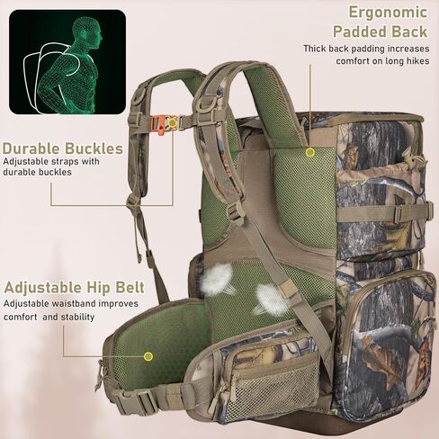 Hunting Backpack with Waterproof Rain Cover, 35L Hunting Backpacks for Men, Durable Large Capacity Hunting Day Pack with Rifle Bow Holder in Kuwait