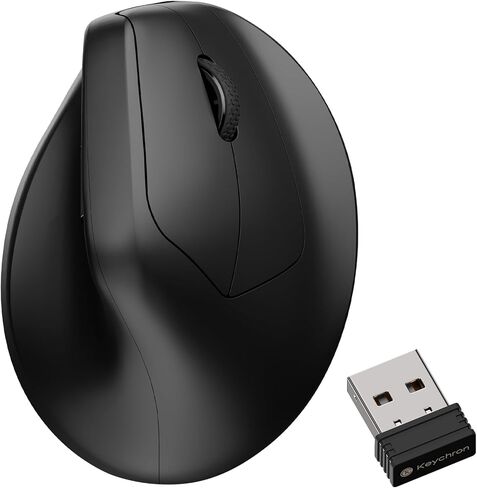 ماوس Keychron M5 8K عمودي مريح لاسلكي، 2.4 جيجا هرتز/بلوتوث 5.3/ماوس كمبيوتر سلكي قابل لإعادة الشحن، 5 مستويات تصل إلى 30 ألف نقطة لكل بوصة مع أزرار قابلة للبرمجة لأجهزة الكمبيوتر المحمول macOS/Windows - أسود in Kuwait