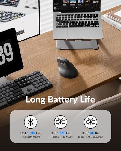 ماوس Keychron M5 8K عمودي مريح لاسلكي، 2.4 جيجا هرتز/بلوتوث 5.3/ماوس كمبيوتر سلكي قابل لإعادة الشحن، 5 مستويات تصل إلى 30 ألف نقطة لكل بوصة مع أزرار قابلة للبرمجة لأجهزة الكمبيوتر المحمول macOS/Windows - أسود in Kuwait