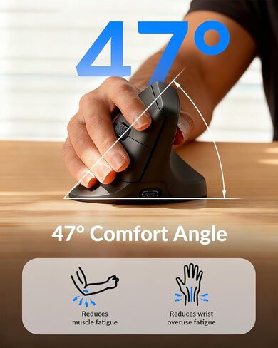 ماوس Keychron M5 8K عمودي مريح لاسلكي، 2.4 جيجا هرتز/بلوتوث 5.3/ماوس كمبيوتر سلكي قابل لإعادة الشحن، 5 مستويات تصل إلى 30 ألف نقطة لكل بوصة مع أزرار قابلة للبرمجة لأجهزة الكمبيوتر المحمول macOS/Windows - أسود in Kuwait